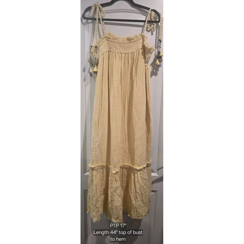 Conditions Apply Caberlee Dress Shortbread Yellow Sz M NWT Boho Tiered Fray Hem